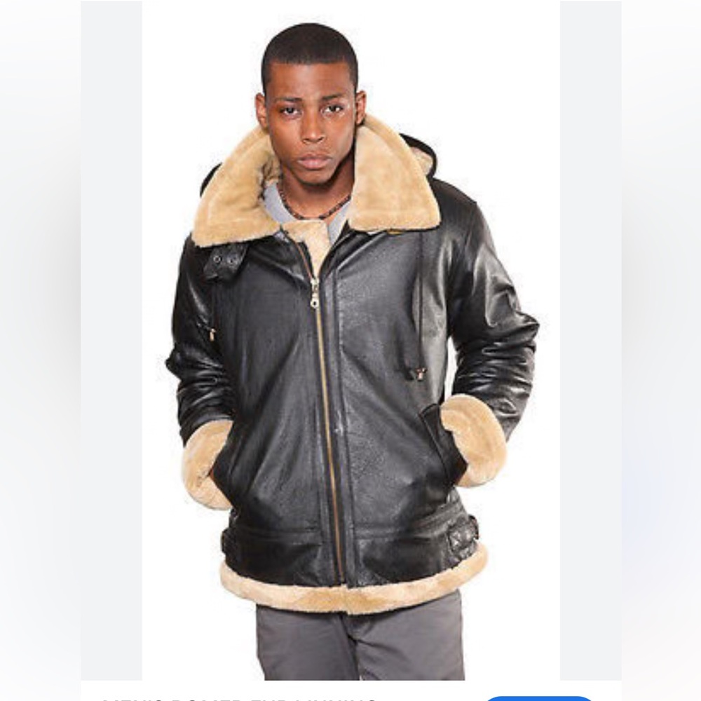 Wilda Black Leather Bomber Jacket with Tan Fur Trim